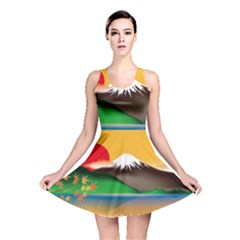 Mount Fuji Japan Lake Sun Sunset Reversible Skater Dress by Pakrebo