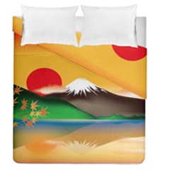 Mount Fuji Japan Lake Sun Sunset Duvet Cover Double Side (queen Size) by Pakrebo