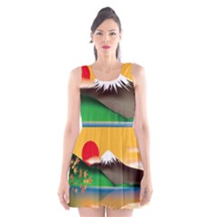 Mount Fuji Japan Lake Sun Sunset Scoop Neck Skater Dress by Pakrebo