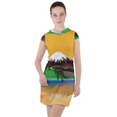 Mount Fuji Japan Lake Sun Sunset Drawstring Hooded Dress by Pakrebo