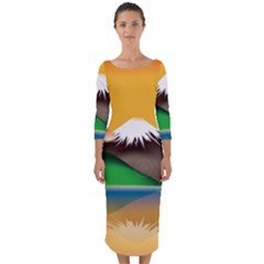 Mount Fuji Japan Lake Sun Sunset Quarter Sleeve Midi Bodycon Dress by Pakrebo