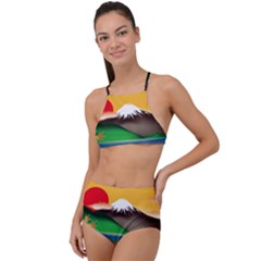 Mount Fuji Japan Lake Sun Sunset High Waist Tankini Set