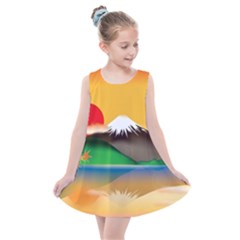 Mount Fuji Japan Lake Sun Sunset Kids  Summer Dress by Pakrebo