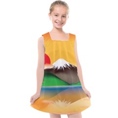 Mount Fuji Japan Lake Sun Sunset Kids  Cross Back Dress by Pakrebo