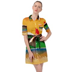 Mount Fuji Japan Lake Sun Sunset Belted Shirt Dress