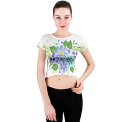 Watercolour Flowers Bouquet Spring Crew Neck Crop Top by Pakrebo