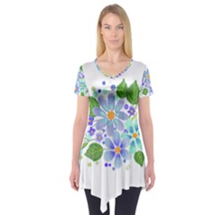 Watercolour Flowers Bouquet Spring Short Sleeve Tunic  by Pakrebo