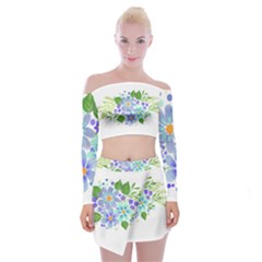 Watercolour Flowers Bouquet Spring Off Shoulder Top With Mini Skirt Set by Pakrebo