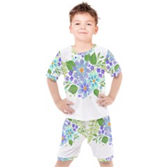 Watercolour Flowers Bouquet Spring Kids  Tee And Shorts Set by Pakrebo