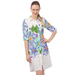 Watercolour Flowers Bouquet Spring Long Sleeve Mini Shirt Dress