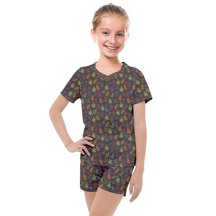 Tribal Leaves House Art Tribal Art Kids  Mesh Tee and Shorts Set