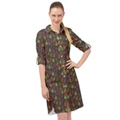 Tribal Leaves House Art Tribal Art Long Sleeve Mini Shirt Dress