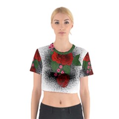 Watercolour Flowers Watercolor Roses Cotton Crop Top by Pakrebo