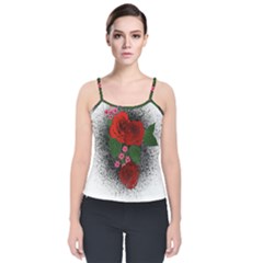 Watercolour Flowers Watercolor Roses Velvet Spaghetti Strap Top by Pakrebo