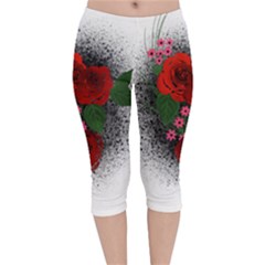 Watercolour Flowers Watercolor Roses Velvet Capri Leggings 