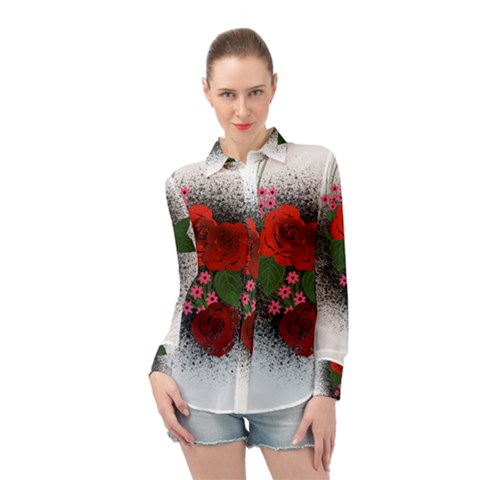 Watercolour Flowers Watercolor Roses Long Sleeve Chiffon Shirt by Pakrebo