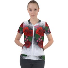 Watercolour Flowers Watercolor Roses Short Sleeve Zip Up Jacket by Pakrebo