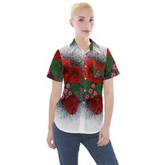 Watercolour Flowers Watercolor Roses Women s Short Sleeve Pocket Shirt