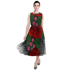 Watercolour Flowers Watercolor Roses Round Neck Boho Dress