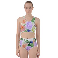 Watercolour Flowers Spring Racer Back Bikini Set by Pakrebo