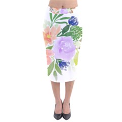 Watercolour Flowers Spring Velvet Midi Pencil Skirt by Pakrebo