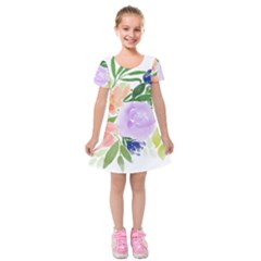 Watercolour Flowers Spring Kids  Short Sleeve Velvet Dress