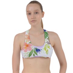 Watercolour Flowers Spring Criss Cross Racerback Sports Bra by Pakrebo