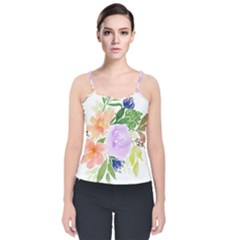 Watercolour Flowers Spring Velvet Spaghetti Strap Top by Pakrebo