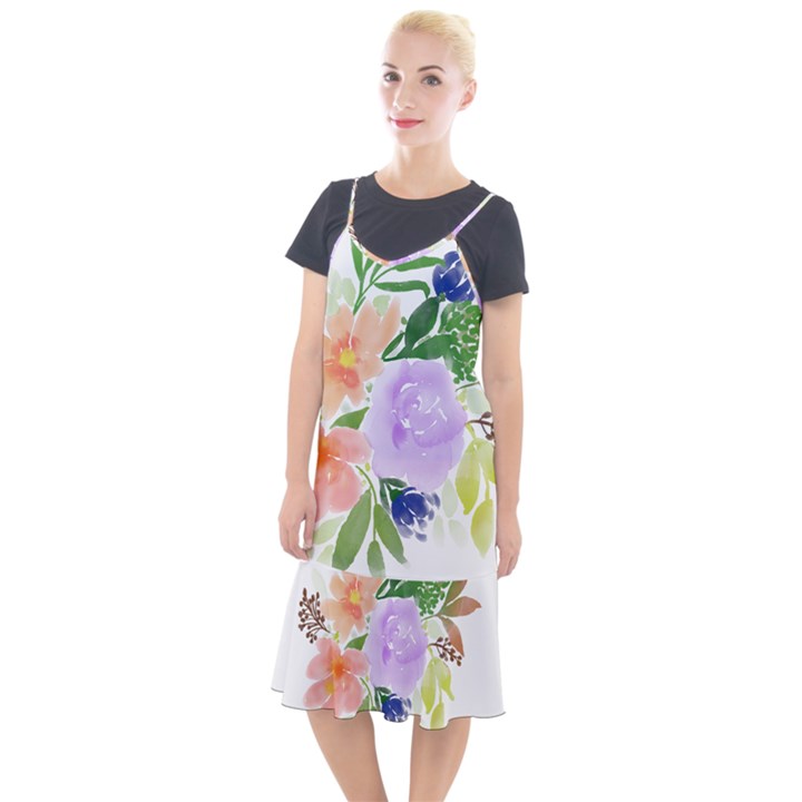 Watercolour Flowers Spring Camis Fishtail Dress