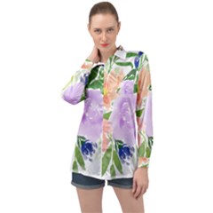 Watercolour Flowers Spring Long Sleeve Satin Shirt