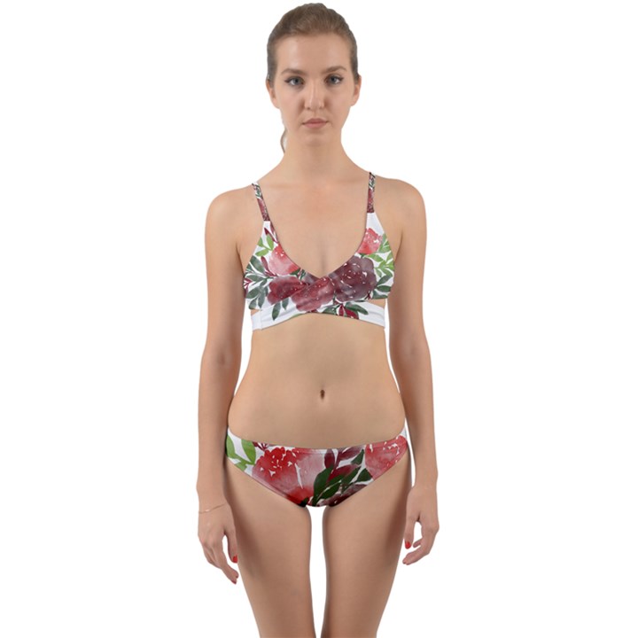 Watercolour Flowers Roses Watercolor Wrap Around Bikini Set