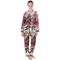 Watercolour Flowers Roses Watercolor Satin Long Sleeve Pyjamas Set by Pakrebo