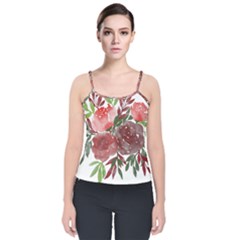 Watercolour Flowers Roses Watercolor Velvet Spaghetti Strap Top by Pakrebo