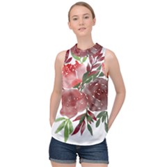 Watercolour Flowers Roses Watercolor High Neck Satin Top by Pakrebo