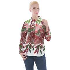 Watercolour Flowers Roses Watercolor Women s Long Sleeve Pocket Shirt