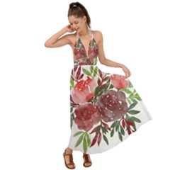 Watercolour Flowers Roses Watercolor Backless Maxi Beach Dress