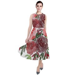 Watercolour Flowers Roses Watercolor Round Neck Boho Dress