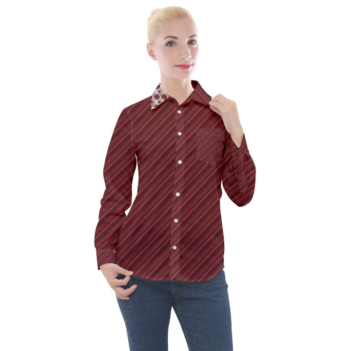 Digital Paper Red With Lace Women s Long Sleeve Pocket Shirt