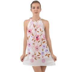 Flowers Watercolor Halter Tie Back Chiffon Dress by Pakrebo