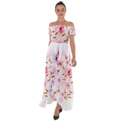 Flowers Watercolor Off Shoulder Open Front Chiffon Dress