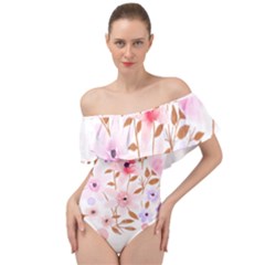 Flowers Watercolor Off Shoulder Velour Bodysuit 