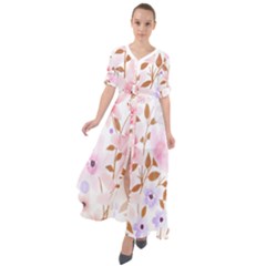 Flowers Watercolor Waist Tie Boho Maxi Dress