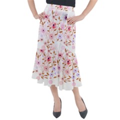 Flowers Watercolor Midi Mermaid Skirt