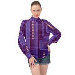 Background Non Seamless Pattern High Neck Long Sleeve Chiffon Top