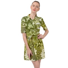 Flowers Abstract Background Belted Shirt Dress