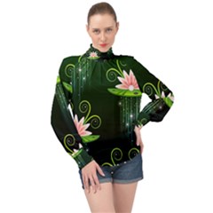 Background Non Seamless Pattern High Neck Long Sleeve Chiffon Top