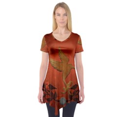 Elegant Decorative Bird Short Sleeve Tunic  by FantasyWorld7