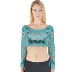 Lotus  Bloom Lagoon Of Soft Warm Clear Peaceful Water Long Sleeve Crop Top by pepitasart