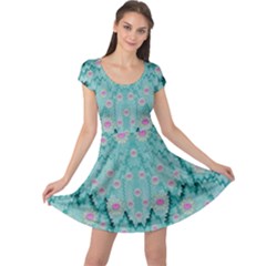 Lotus  Bloom Lagoon Of Soft Warm Clear Peaceful Water Cap Sleeve Dress by pepitasart