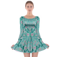 Lotus  Bloom Lagoon Of Soft Warm Clear Peaceful Water Long Sleeve Skater Dress by pepitasart